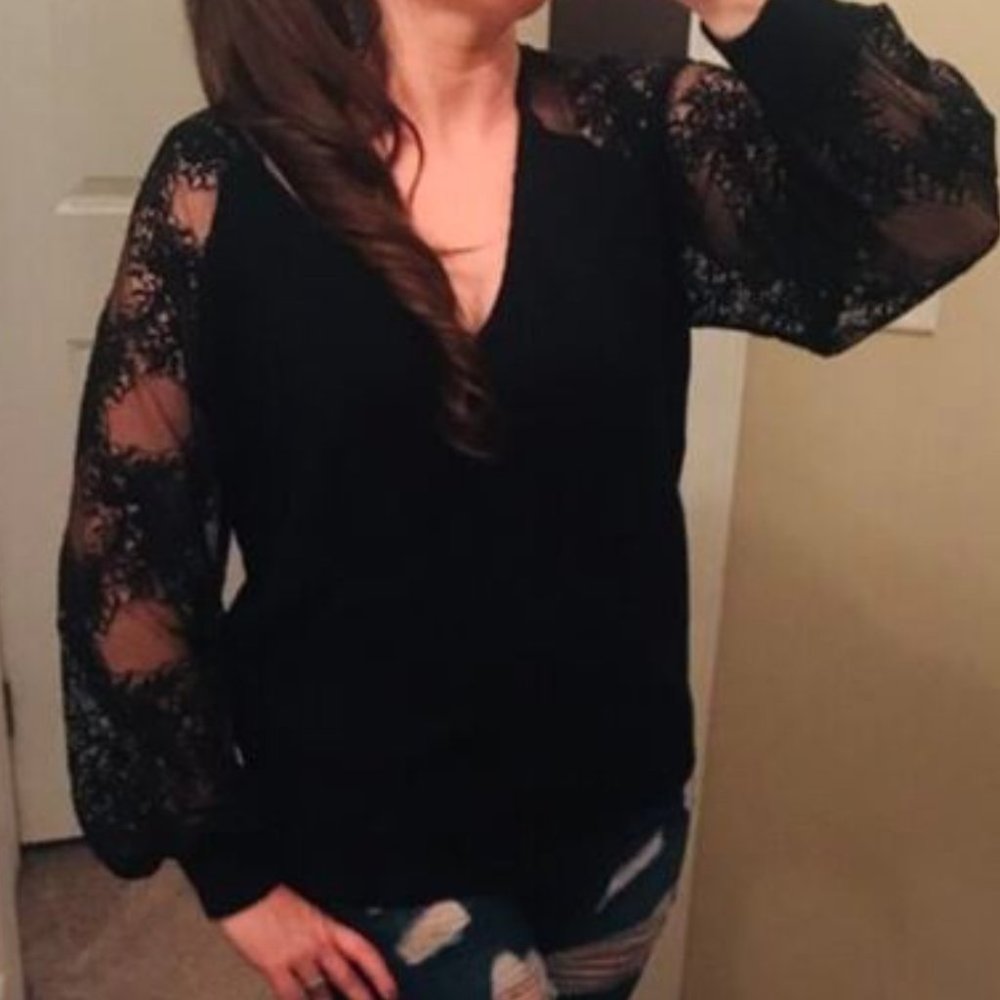 Boho Floral Lace Sleeve Sweater Top - Picture 8 of 8